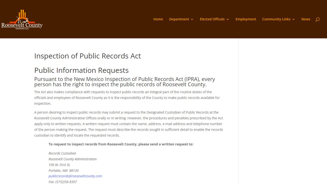 Inspection of Public Records Act | Roosevelt County